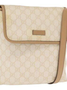 Authentic GUCCI GG Supreme Shoulder Bag PVC White Gold 223666